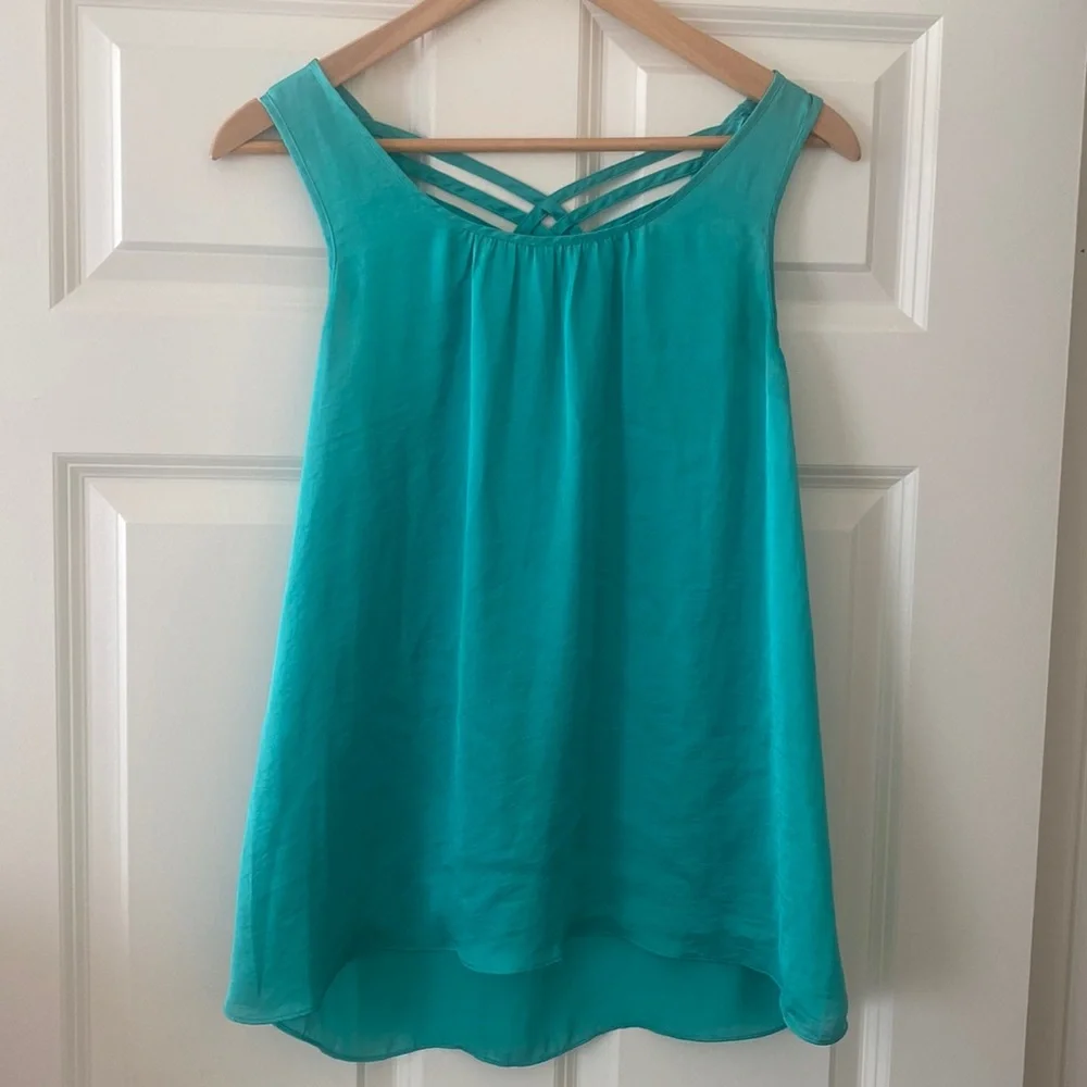 Satin Feel Braided Back Tank Top Size M Teal Green Pop of Color Summer Breezy - Picture 1 of 3